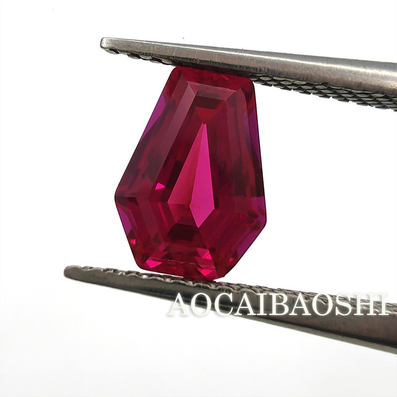 热销批发彩宝饰奥鸽血红盾形实验室培育提拉法红宝石用于珠宝首饰
