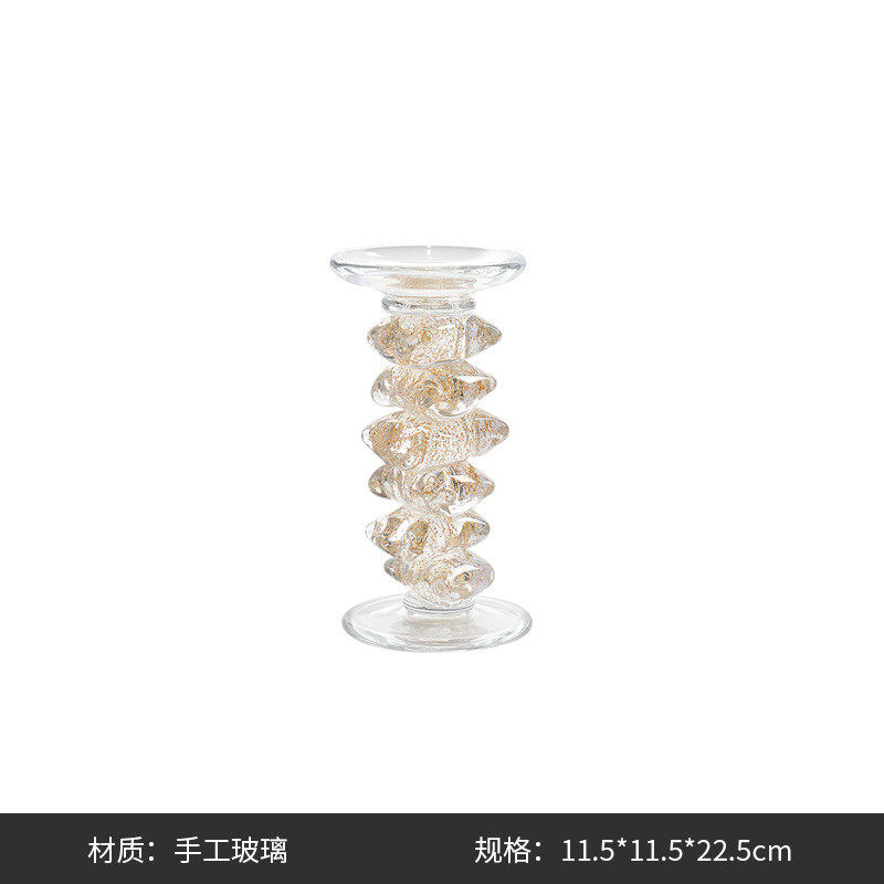 现代轻奢家居手工玻璃金箔烛台时尚样板间别墅餐桌高级感装饰摆件