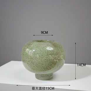 中古风红色绿色斑点插花花瓶摆件客厅球形玻璃高级感复古餐桌装饰