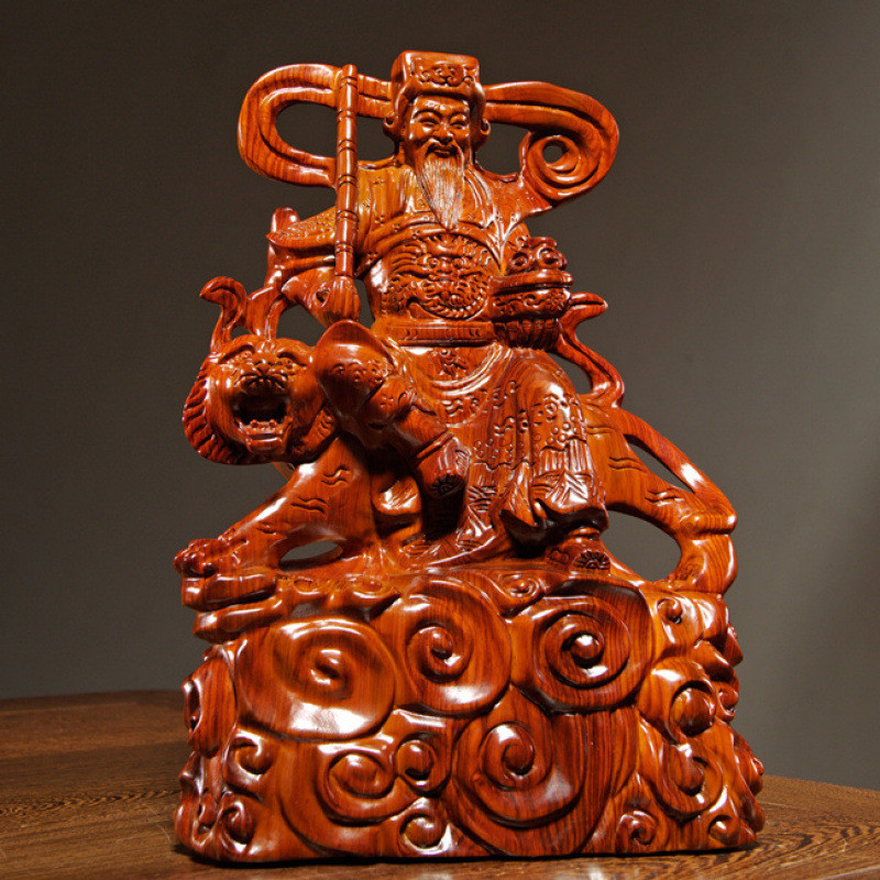 花梨木雕赵公财神爷骑虎摆件实木雕刻赵公财神家居客厅装饰工艺品