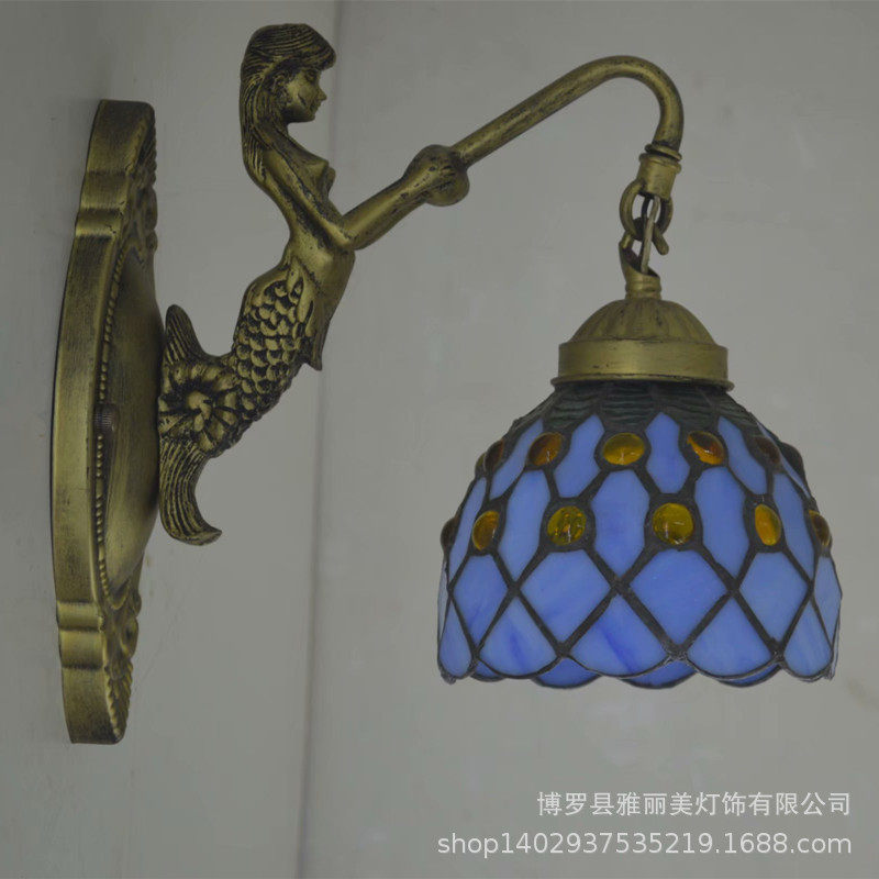 蒂批发彩色玻璃灯具厂家凡尼灯饰地中海珠子蓝色简约壁灯镜前灯