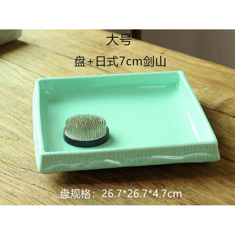 青瓷高档浅盘中式禅意插花写景花器菖蒲绿萝水培盆正方陶瓷盘