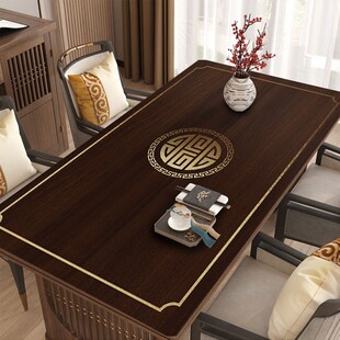 新中式风红木纹圆形桌布防水防油圆桌子圆中国风饭桌餐桌垫餐桌布