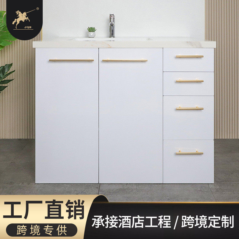 美式复古不锈钢浴室柜组合岩板无缝陶瓷一体盆卫生间洗漱台落地式