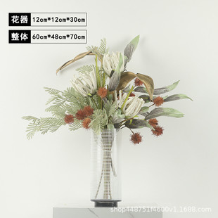 现代轻奢家居条纹插花花器玻璃器装饰品酒店仿真花摆件样板房花艺