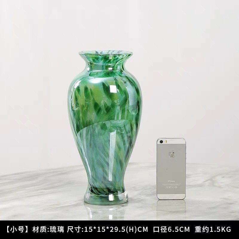 欧式轻奢台面金混彩琉璃花瓶居家装饰桌面艺术摆件客厅洒插花器