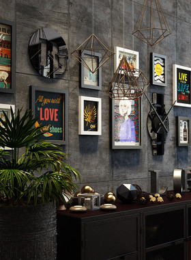 高分子3174背景墙工业风照片墙火锅店墙面装饰复古相框墙画装饰画