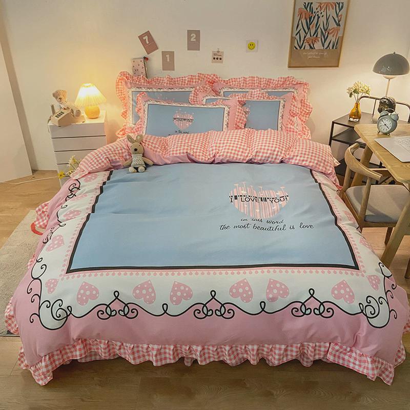 床裙款四件套水洗棉床上用品少女心三件套冬季床单公主风被套春秋