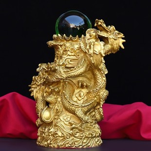 铜双龙戏双龙摆件二龙戏珠铜珠吉祥如意水龙家居饰品工艺品礼品