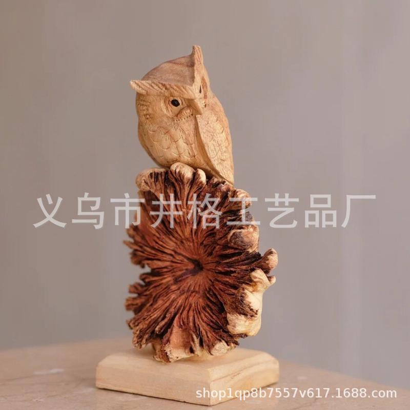 2023年新款Owl on Tree木制雕像雕塑装饰鸟雕像办公室装饰独特的