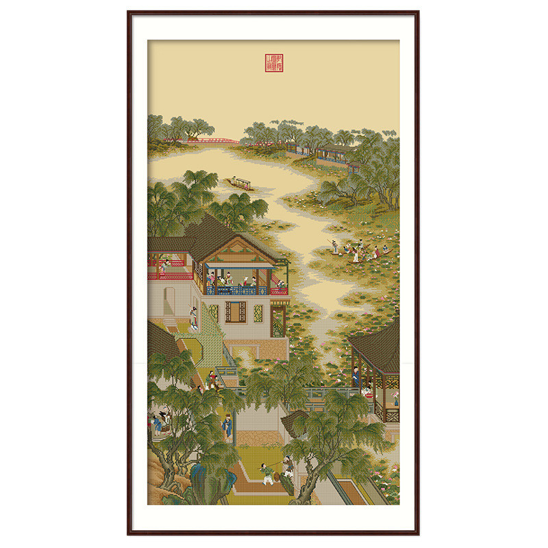 春天十字绣雍正十二月六月2021新款线绣手工竖版客厅书房故宫名画