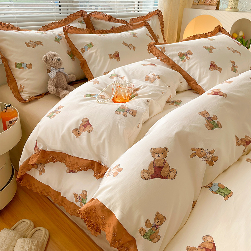 2eie美式ins碎花床单100被套床笠款三件套田园四件套床上用品