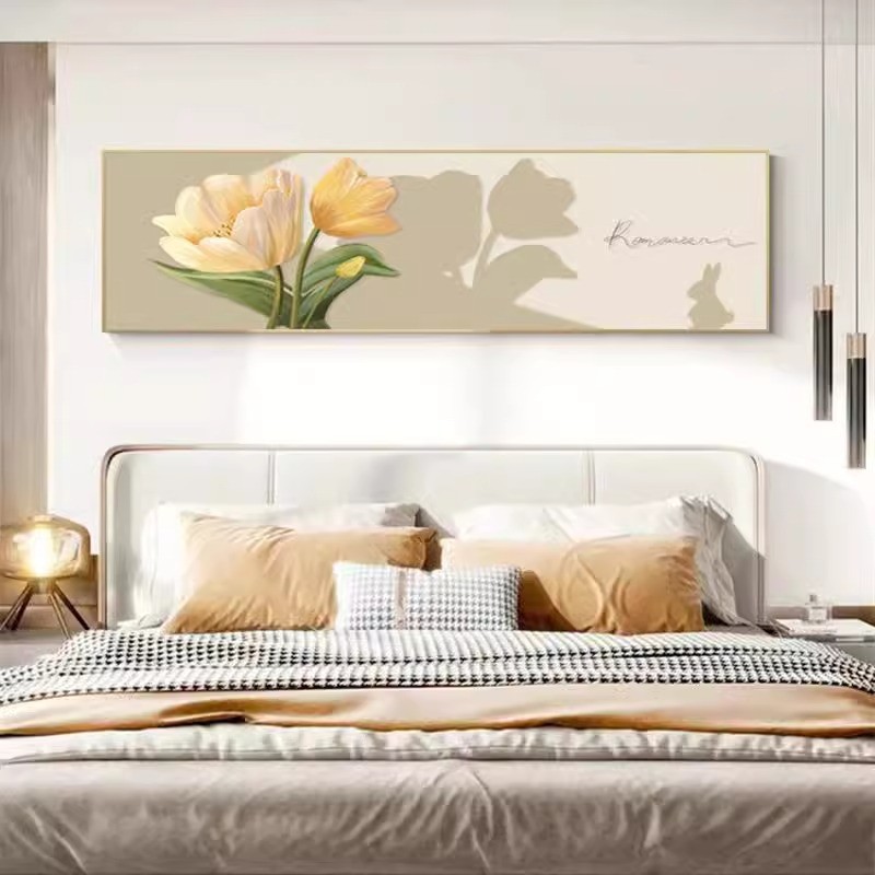 卧室床头装饰画温馨羽毛艺术美式横幅挂画现代简约酒店背景墙壁画