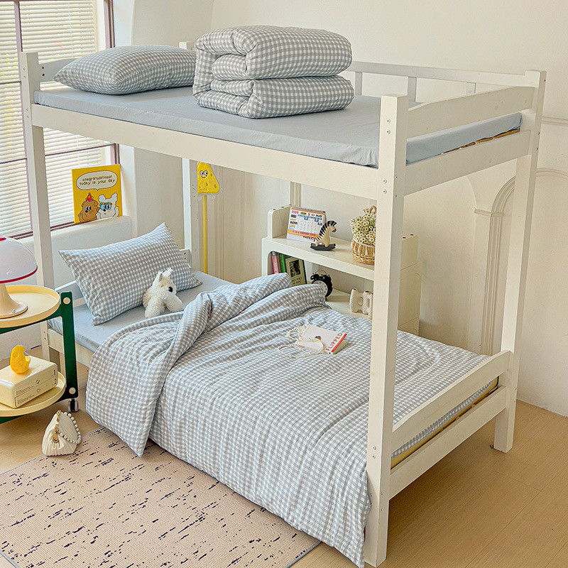 简约学生宿舍床单被套三件套小清新双层纱裸睡水洗棉厂家套装批发