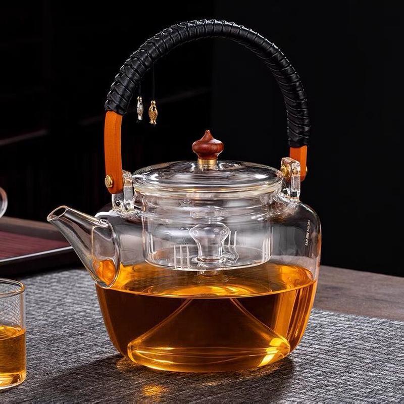 高硼硅透明玻璃煮茶壶提梁加厚蒸煮将军壶家用电陶炉烧水壶泡茶壶