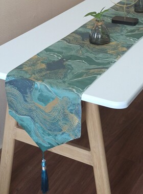 简约现代轻奢桌旗橙色长条桌布茶几布新中式茶旗客厅电视柜蓝餐桌