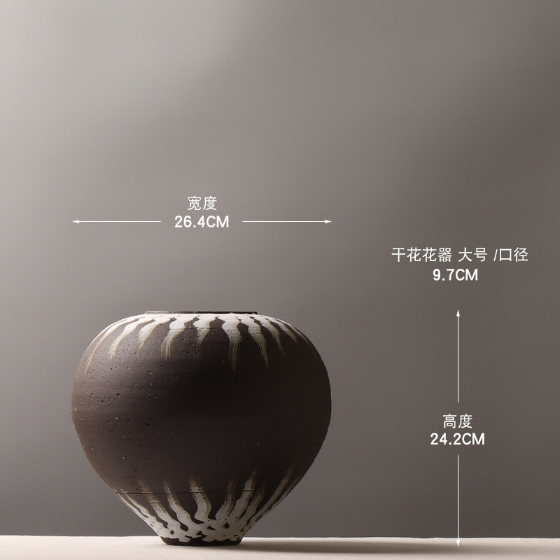 日式花器装饰摆件样板间手绘粗陶花瓶玄关客厅插花创意民宿工艺品
