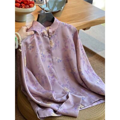 2240新中式轻国风紫色提花衬衫女春季新款独特超好看宽松打底盘
