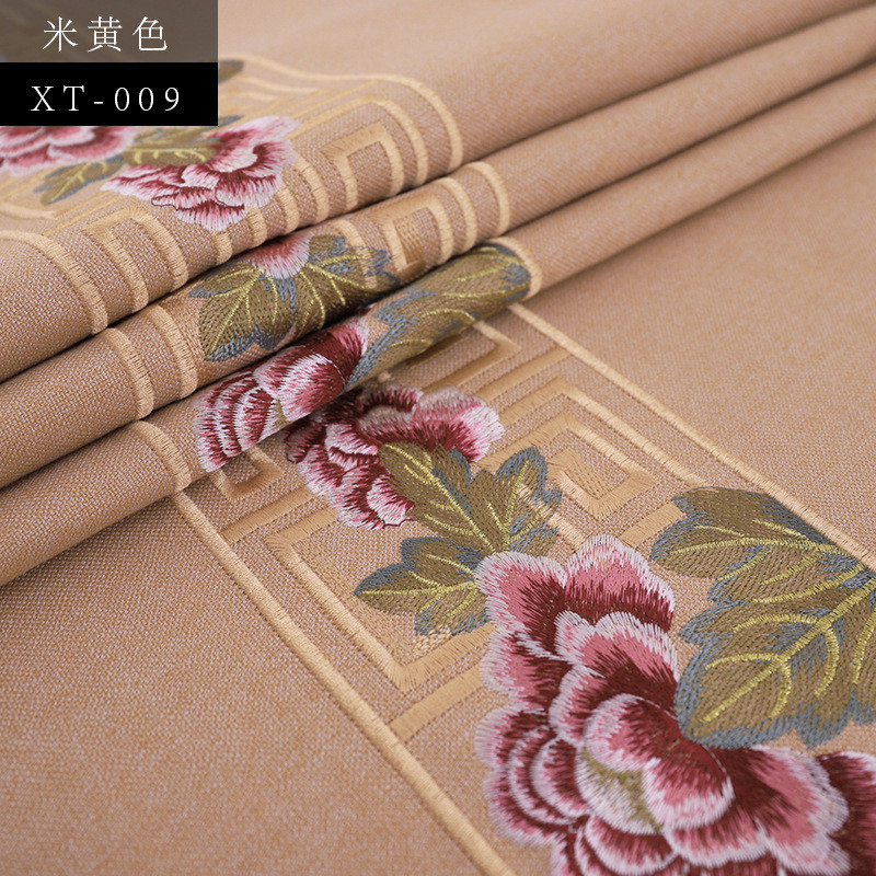 新中式亚麻刺绣抱枕坐垫沙发面料批发桌旗绣花布现货棉麻