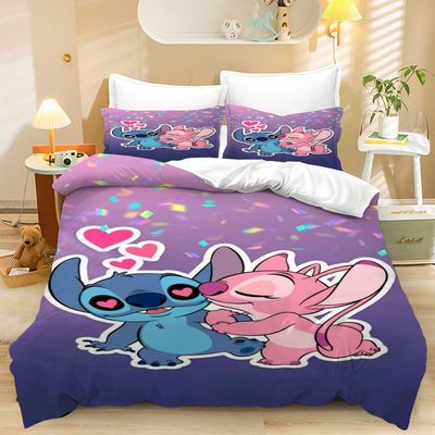 外贸家纺三件套紫色枕套迪奇卡通数码印花被史床上用品