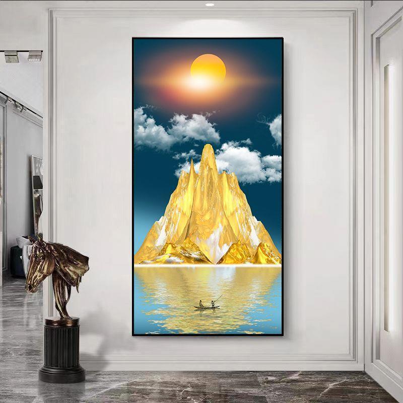 现代简约日照金山玄关装饰画墙壁画酒店走廊过道楼梯民宿背景墙画