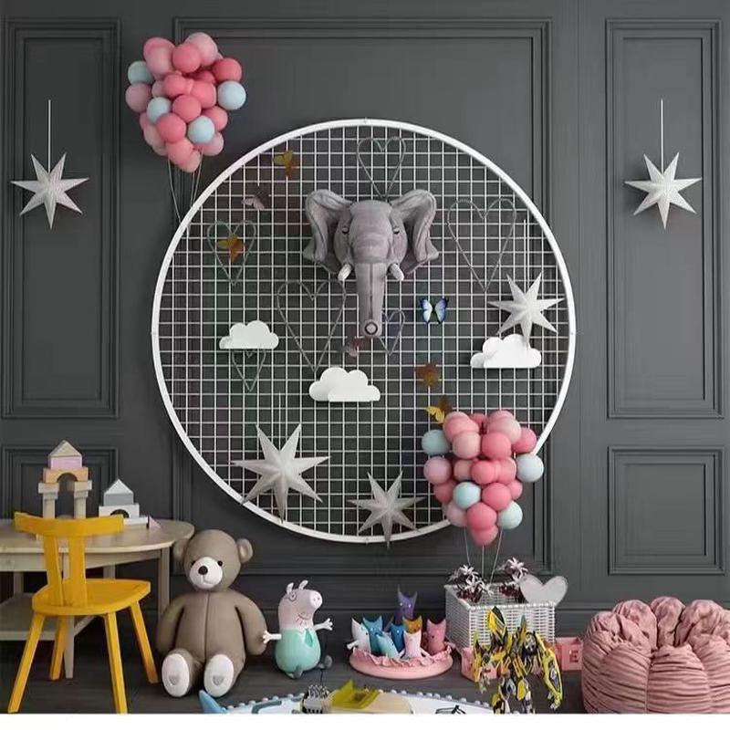 圆形立式幼儿园圆形展示架照片货架作品立式移动置物架网格展示架