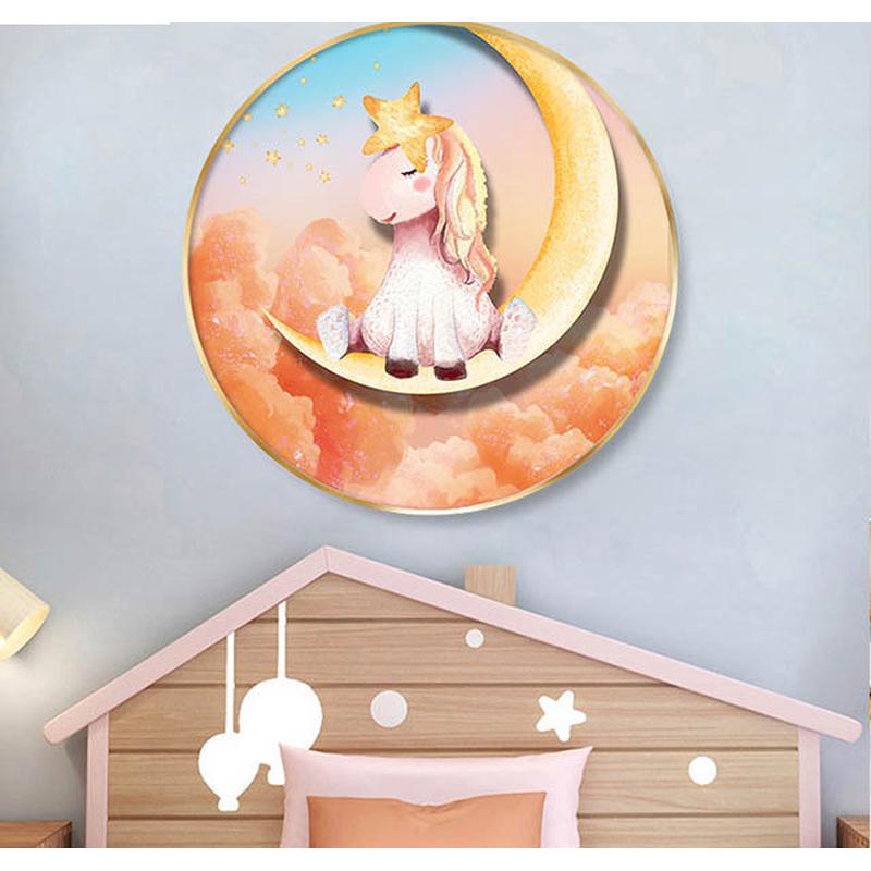 小清新奶油风儿童房餐厅装饰画饭厅壁画餐厅圆形入户玄关圆形画图片