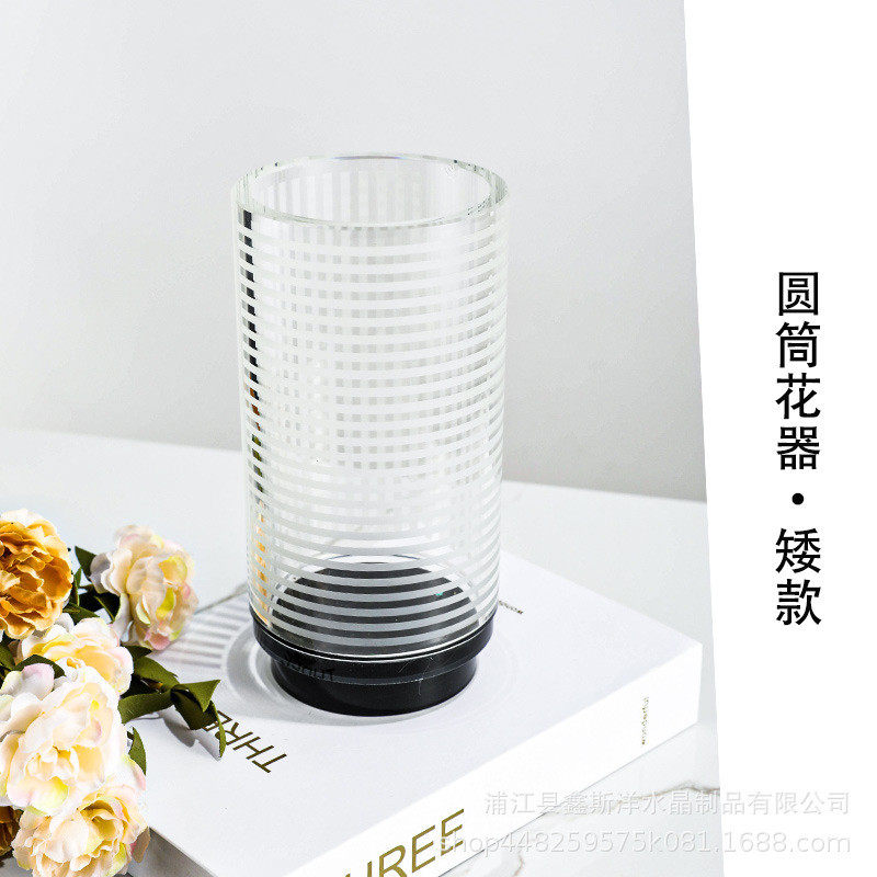 轻奢简约圆筒工艺品花器花瓶卧室玄关酒店民宿样板房花店装饰水晶