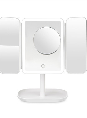 触摸led化妆镜调光三折化妆镜2x3x10x放大360度旋转led补光