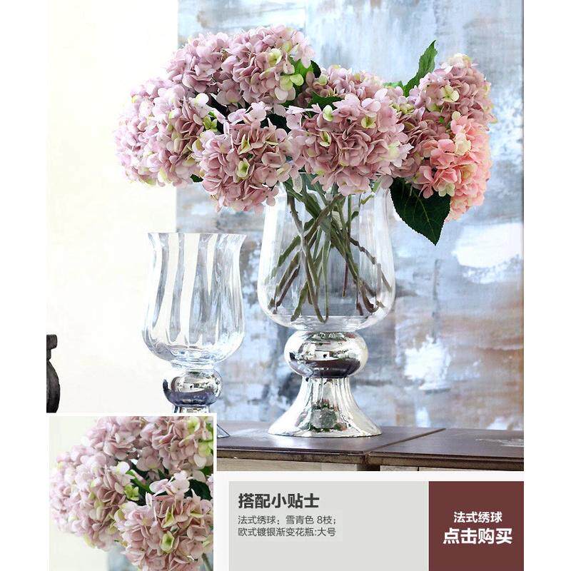 批发美式乡村富贵竹竖透明镀银底座高脚玻璃花瓶纹批发