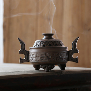 复古薰香炉陶瓷家用檀香炉室内家用净化空气盘香炉禅意线香炉摆件
