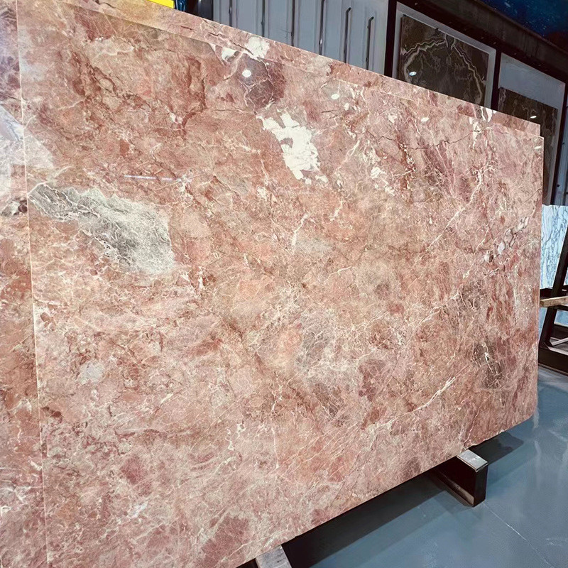 烟雨粉天然大理石餐桌面板茶几台面卫生间别墅背景墙奢石摆件石材