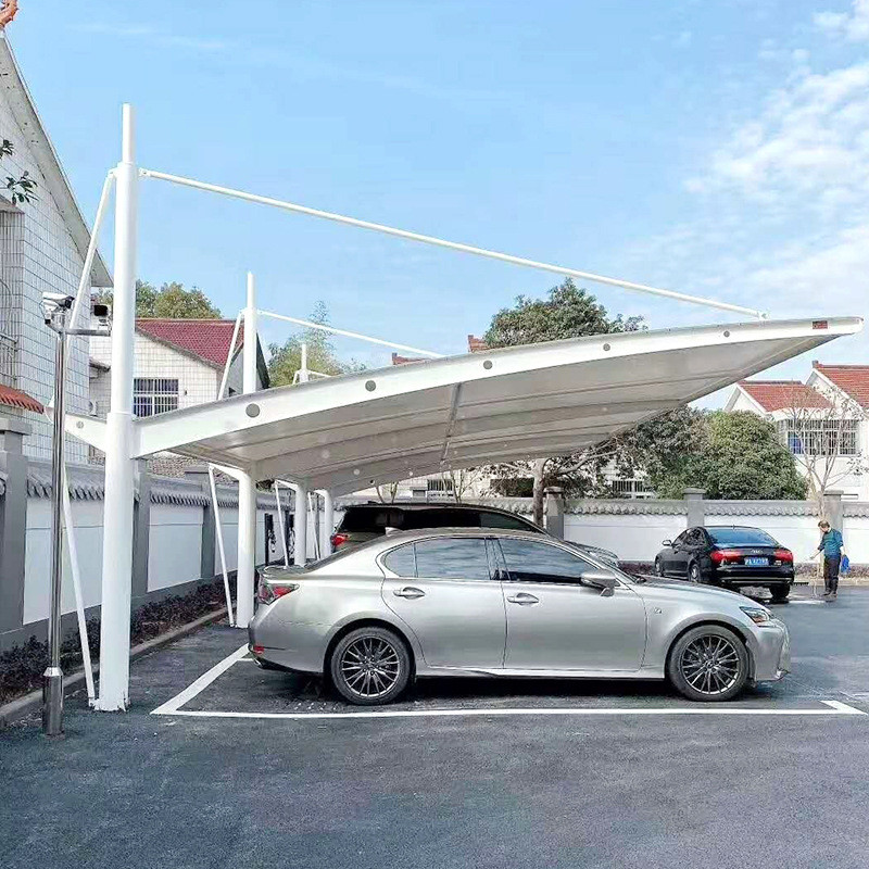 户外景观单边停车棚拉杆斜拉膜结构露天停车场汽车棚遮阳遮雨棚