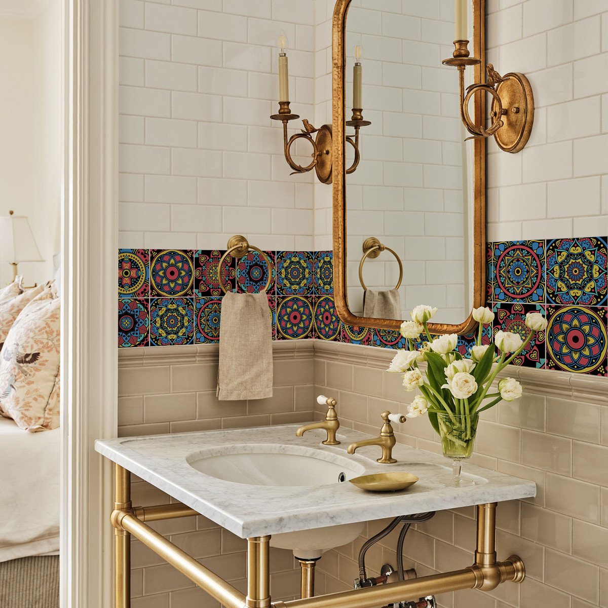 funlife深色曼陀罗加厚瓷砖贴厨房洗手台面防水防污装饰kts053