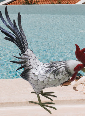 铁艺创意家居家禽户外庭院摆件白色公鸡模型金属工艺礼品批发