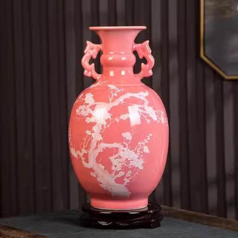 景德镇陶瓷器手绘中式花瓶双耳家居客厅玄关装饰品电视柜摆件
