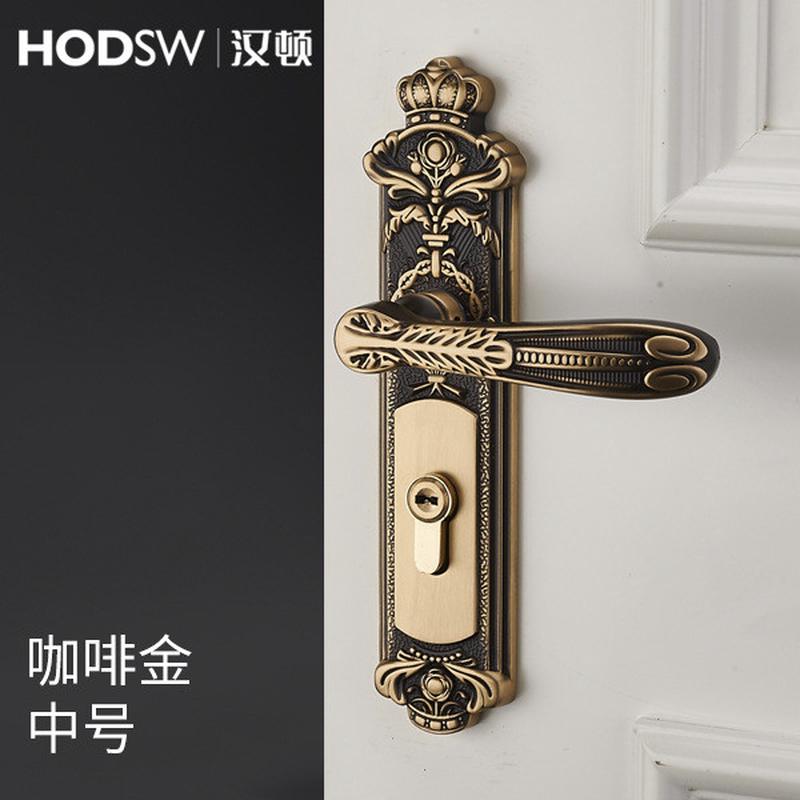 全铜房门锁铜锁卧室静音全铜门锁把手中式美式双开门子母门锁欧式