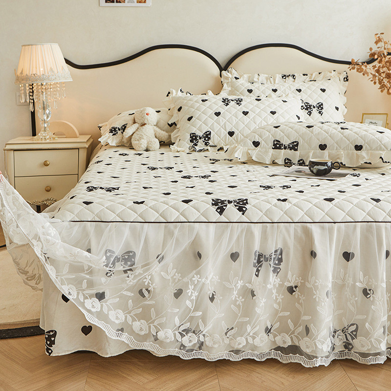 cb#133*72棉床单床裙式床罩单件防滑床垫保护套1.5m1.8m蕾丝家用