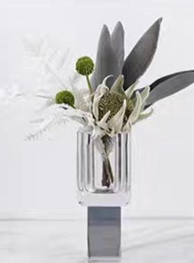 轻奢现代透明水晶玻璃简约样板间室内客厅摆件花瓶彩色方形插花器