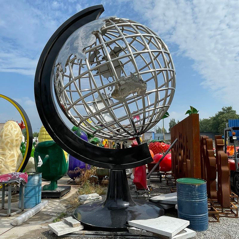不锈钢地球仪雕塑金属镂空球校园广场地标景观大旋转创意发光摆件