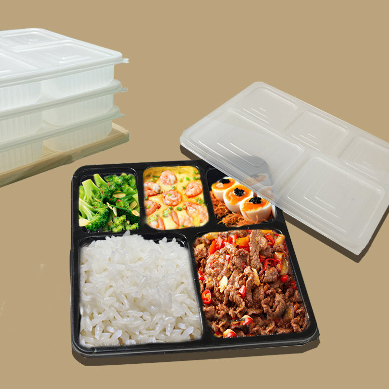 一次性餐盒分格塑料方形批发吸塑食品级快餐盒五格带盖外卖打包盒