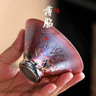 薄胎百花建盏茶杯主人杯女士个人专用紫金彩金纯手工柴烧非遗高档