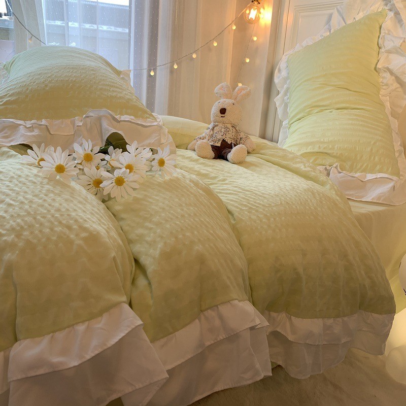 kbq1品韩式简约水洗棉床上四件套仙女床春夏2m紫色床单被套宿舍三