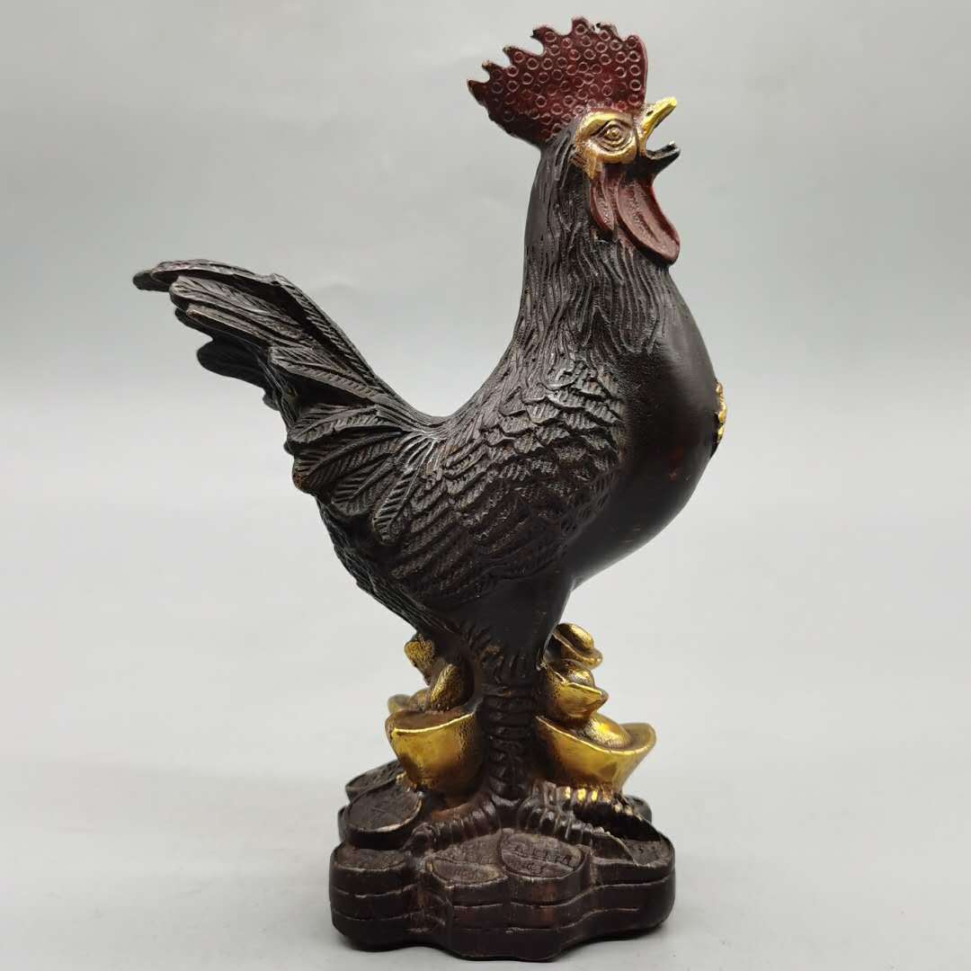 生肖纯铜公鸡摆件鎏金金钱鸡家居装饰铜鸡金属工艺品