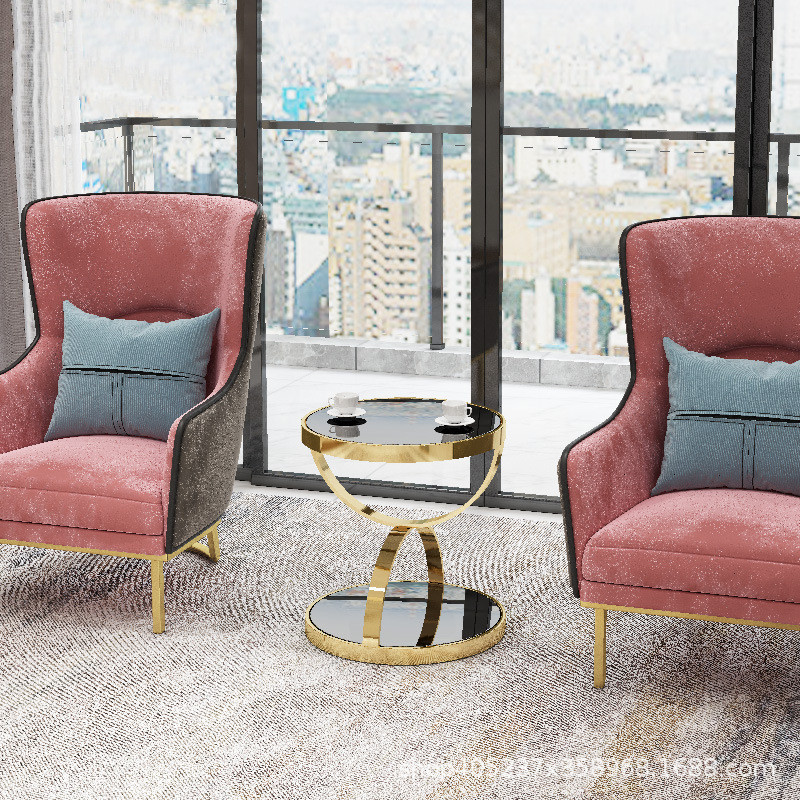 后现代轻奢沙发圆角几电话样板房高档港式几不锈钢小茶几整装边几