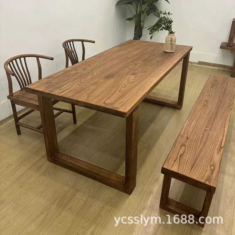 老榆木家用茶桌茶台复古卧室学习看书桌餐桌工桌台办公桌吃饭实木