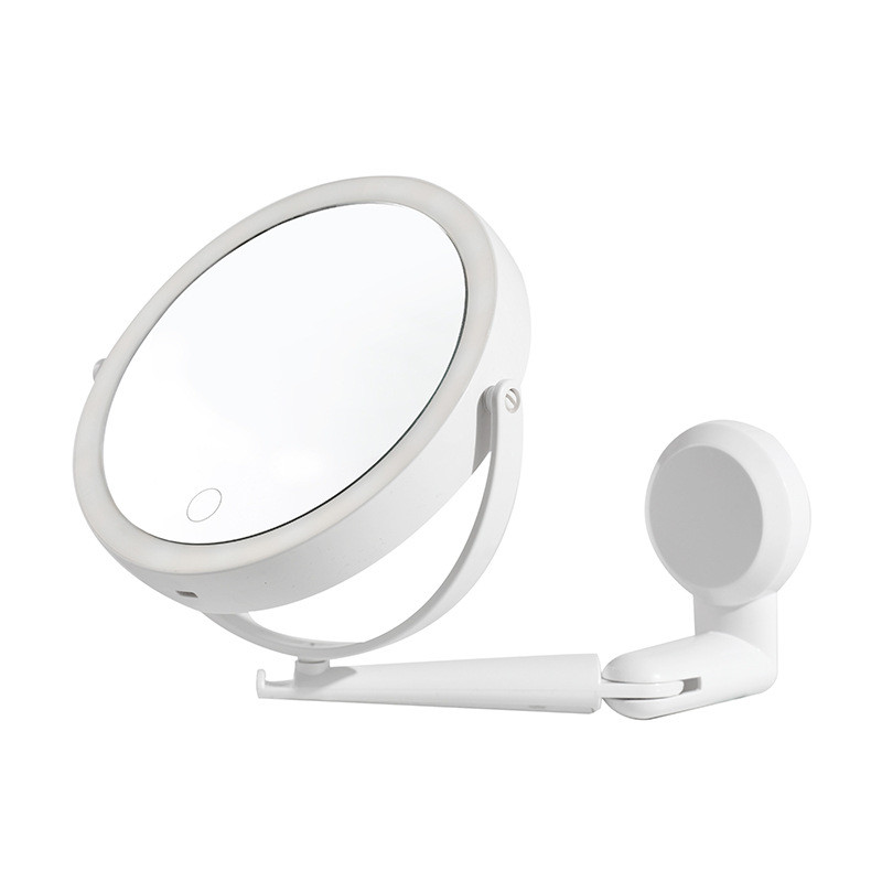 led度360三色旋转折叠化妆镜带灯双面挂壁补光镜三倍放大浴室镜