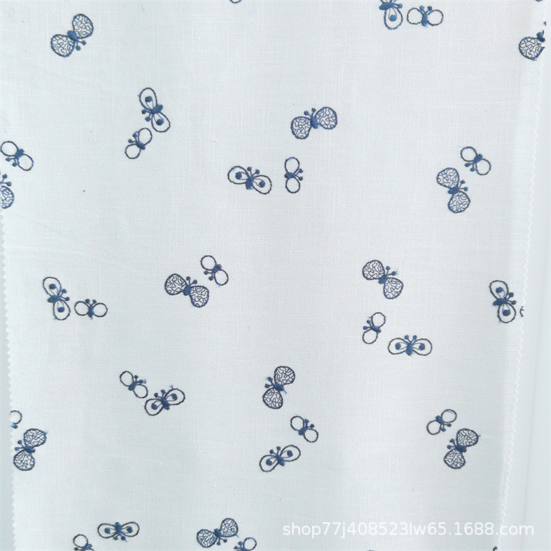 棉麻布料小蝴蝶刺绣面料32s晴纶线绣花布diy手工包服装桌布布