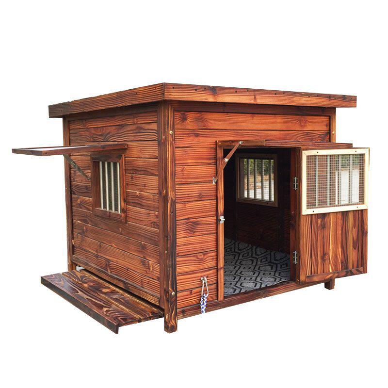 大型新款实木狗窝户外防水狗屋送凉席防寒宠物狗笼碳化金毛犬木屋
