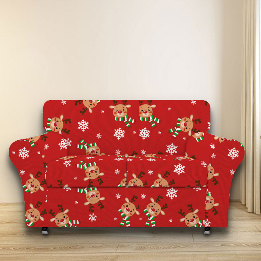 热销3pcs圣诞款双人沙发套家具保护沙发柔软带弹性底部适合儿童